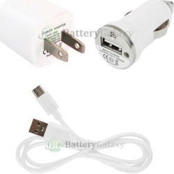 Type C USB Cable Cord+Battery Home Wall+Car Charger Mini for Android Cell Phone