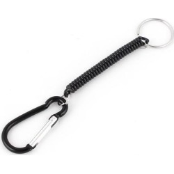 Flexible Carabiner Clip Stretch Coiled Keychain Key Holder Black Silver Tone