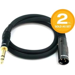 Monoprice XLR Male to 1/4inch TRS Male Cable - 3 Feet (2 Pack) Gold Plated, 16AWG - Premier Series