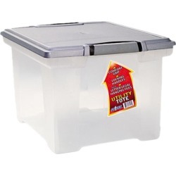 Storex 61530U01C Portable File Tote w/Locking Handle Storage Box, Letter/Legal, Clear