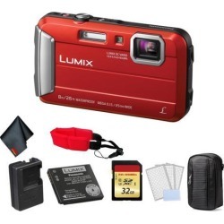 Panasonic Lumix Waterproof Digital Camera (Red) - Bundle with 32 GB Memory card + Floating Wrist Strap + LCD Screen Protectors and MORE