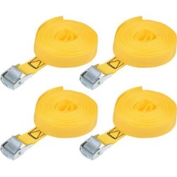 5.5M x 25mm Lashing Strap Cargo Tie Down Straps w Cam Lock Buckle 250Kg Work Load, Yellow, 4Pcs