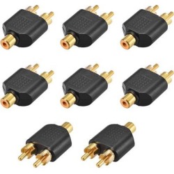 RCA Female to 2 RCA Male Connector Splitter Adapter Coupler Black 8Pcs for Stereo Audio Video AV TV Cable Convert