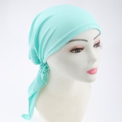 Pretied Silky Beanie Hat Scarf Chemo Cap Turban Head Wrap Night Bonnet Light Green