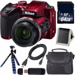 Recertified - Nikon COOLPIX B500 Digital Camera (Red) + 64GB SDXC Class 10 Memory Card + Flexible Tripod + Carrying Case + Micro HDMI Cable + Card