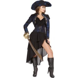Roma Costume 4652-AS-S 4 Piece Captain of the Night Adult Costume, Black & Blue - Small