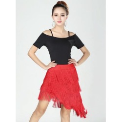 Latin Ballroom Dance Short Sleeve Dance Tops Practice Costume L Black