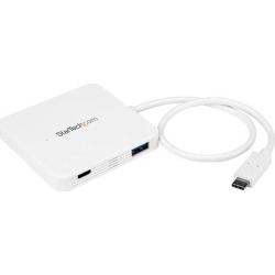 StarTech HB30C3APDW USB C Hub - Powered - White - 3 Port USB-C to USB-A (3x) and GbE RJ45 (1x) - USB to Ethernet - USB Port Expander