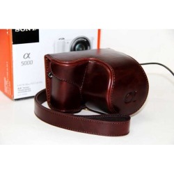Protective Leather Camera Case Bag Cover w/ Strap For Sony A5000 16-50mm
