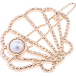 Metal Shell Shaped Pearl Rhinestone Hair Clip Hairpin Barrette Golden