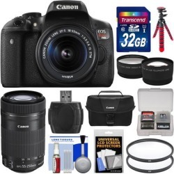 Canon EOS Rebel T6i Wi-Fi Digital SLR Camera & EF-S 18-55mm IS & 55-250mm IS STM Lens with 32GB Card + Case + Flash + Tripod + Tele/Wide Lens Kit