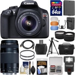 Canon EOS Rebel T6 Wi-Fi Digital SLR Camera & EF-S 18-55mm IS II with 75-300mm III Lens + 64GB Card + Case + Flash + Battery & Charger + Tripod + Kit
