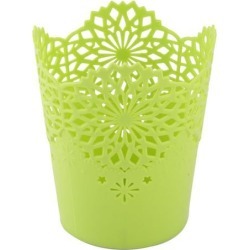 Home Office Plastic Round Hollow Out Flower Design Sundries Storage Basket Green