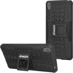 Amzer Hybrid Warrior Dual Layer Protection Soft Cover Hard Shell Case With Stand for Sony Xperia E5