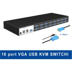 Anti-magnetic leakage Industrial grade 16 port VGA USB KVM SWITCH control 16 PCs DDC function with 16pcs 1.5m KVM cables MT-1601VK