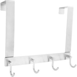 304 Stainless Steel J Shaped Over the Door Hook Organizer Rack Hanging Coats Hats 4 Hooks