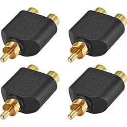 RCA Male to 2 RCA Female Connector Stereo Audio Video Cable Adapter Splitter Black 4Pcs