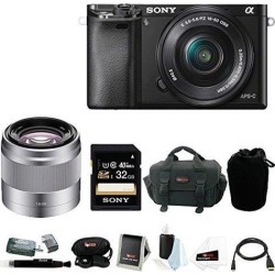 Sony a6000: Sony Alpha a6000 24.3 Megapixel Mirrorless Digital Camera with Sony 50mm Lens and Sony 32GB SDHC Accessory Bundle (Black)