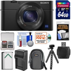Sony Cyber-Shot DSC-RX100 IV 4K Wi-Fi Digital Camera with 64GB Card + Battery & Charger + Case + Flex Tripod + Kit