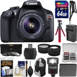Canon EOS Rebel T6 Wi-Fi Digital SLR Camera & EF-S 18-55mm IS II Lens + 64GB Card + Backpack + Flash + Battery & Charger + Tripod + Tele/Wide Lens Kit