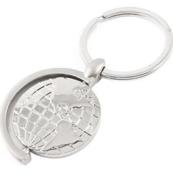 Metal Earth Shape Pendant 3.5cm Dia Split Ring Key Chain Silver Tone