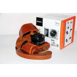 Camera Leather Case Pouch Bag for Sony A6000 16-50mm lens with Strap