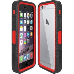 Amzer Black on Red Embedded Tempered Glass Rugged Case With Holster for Silver/Gold Apple iPhone 6 Plus / 6S Plus