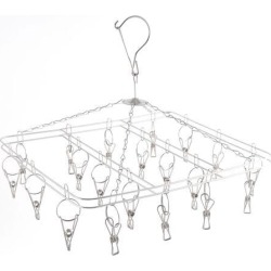 Home Stainless Steel Rectangle Shaped Swivel Hook 20 Pegs Drying Rack Clothes Hanger