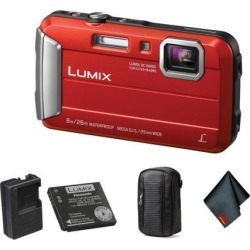Panasonic Lumix Waterproof Digital Camera (Red) - Bundle with Small Case and MORE