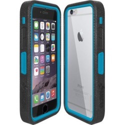 Amzer CRUSTA Rugged Case Black on Blue Shell Tempered Glass with Holster for iPhone 6 Plus