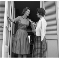 Posterazzi SAL255420839 Mother & Teenage Daughter Standing in Doorway & Talking Poster Print - 18 x 24 in.
