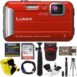 Panasonic LUMIX DMC-TS30 Digital Camera (Red) with 32GB Accessory Bundle