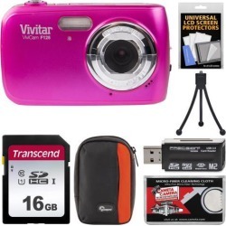 Vivitar ViviCam F126 Pink Digital Camera + 16GB Card & Case Kit