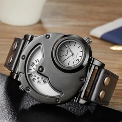 Men Quartz Sports Watch Multifunction Dual Time Zones Wrist Watch Coffee color
