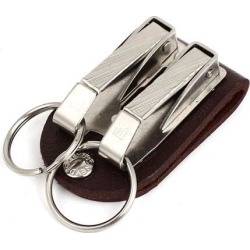 Unique Bargains Brown Faux Leather Belt Loop Double Clasp Split Ring Keychain Key Holder
