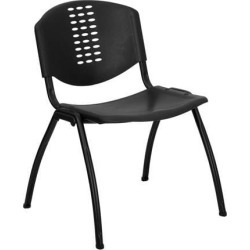 HERCULES Series 880 lb. Capacity Black Plastic Stack Chair with Oval Cutout Back and Black Frame