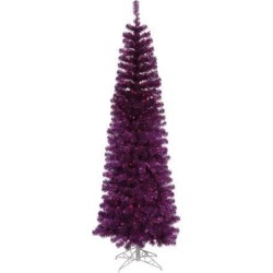 10' Pre-Lit Pencil Artificial Christmas Tree - Purple Lights