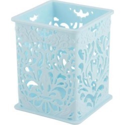 Office Desk Plastic Hollow Out Design Stationery Storage Basket Container Blue