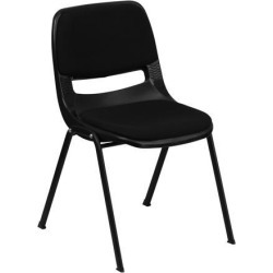 HERCULES Series 880 lb. Capacity Black Ergonomic Shell Stack Chair with Padded Seat and Back