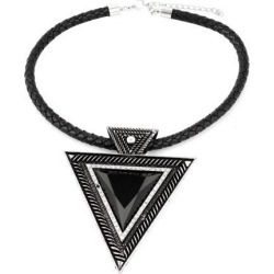 Unique Bargains Black Triangle Shape Pendant Woven Rope Chain Collar Choker Necklace for Woman