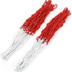 Unique Bargains 2 Pcs 19 Long Portable Nylon Braided Basketball Nets White Red 12 Loops