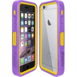 Amzer Purple on Yellow Embedded Tempered Glass Rugged Case With Holster for Silver/Gold Apple iPhone 6 Plus / 6S Plus