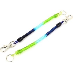 Unique Bargains 2Pcs Metal Clasp Elastic Plastic Ring Spring Coil Keychain Mazarine Green Blue