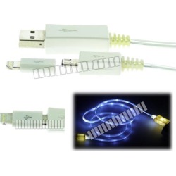 White 1M 3.3Ft Illuminating LED Micro USB Cable + Micro USB Female to 8 Pin Lightning Male Adapter Data Sync Charge Cable for Apple iPhone 6 Plus iPad