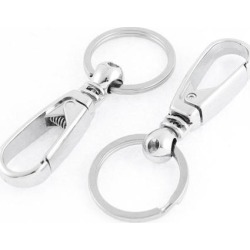 Unique Bargains Metal Spring Loaded Fob Key Chain Silver Tone 2 Pcs