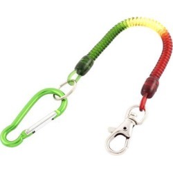 Green Carabiner Hook Spring Stretchy Coil Telephone Key Chain w Lobster Clasp