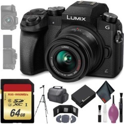 Panasonic Lumix DMC-G7 Mirrorless Micro Four Thirds Digital Camera w/ 14-42mm Lens (Black) - 64GB - Memory Card Wallet - Reader - Battery - 72' Tripod