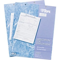 Tops 32851 Application For Employment, White, 2-Sided, 50 SH
