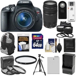 Canon EOS Rebel T5i Digital SLR Camera & EF-S 18-55mm IS STM Lens with EF 75-300mm III Lens + 64GB Card + Battery + Backpack + 2 Lenses + Accessory.