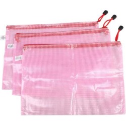 Unique Bargains 3 x Gridding Pen Pencile Papers A4 File Bag Holder Clear Pink for Students